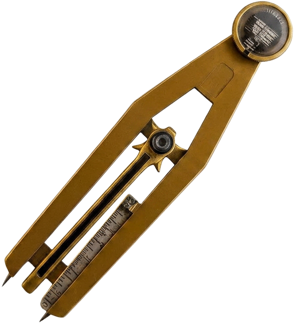 Drafting compass — a symbol of measured, deliberate design